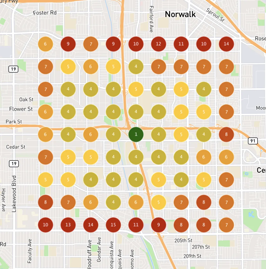 Health business on Google Maps before, scattered red, low visibility