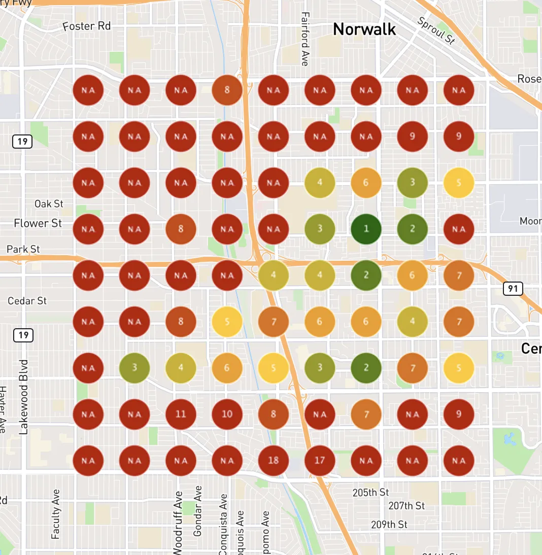 Health business map ranking before, scattered red