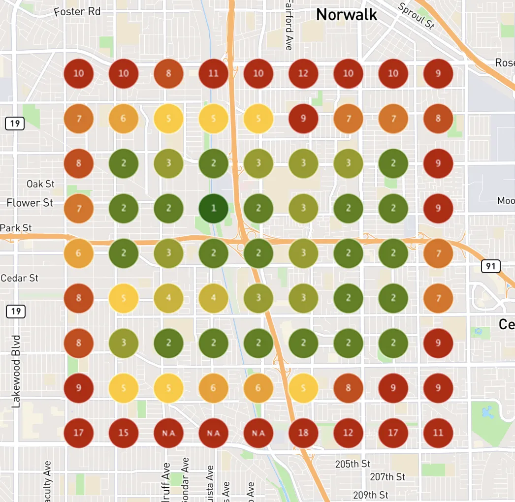 Health business map ranking before, scattered red
