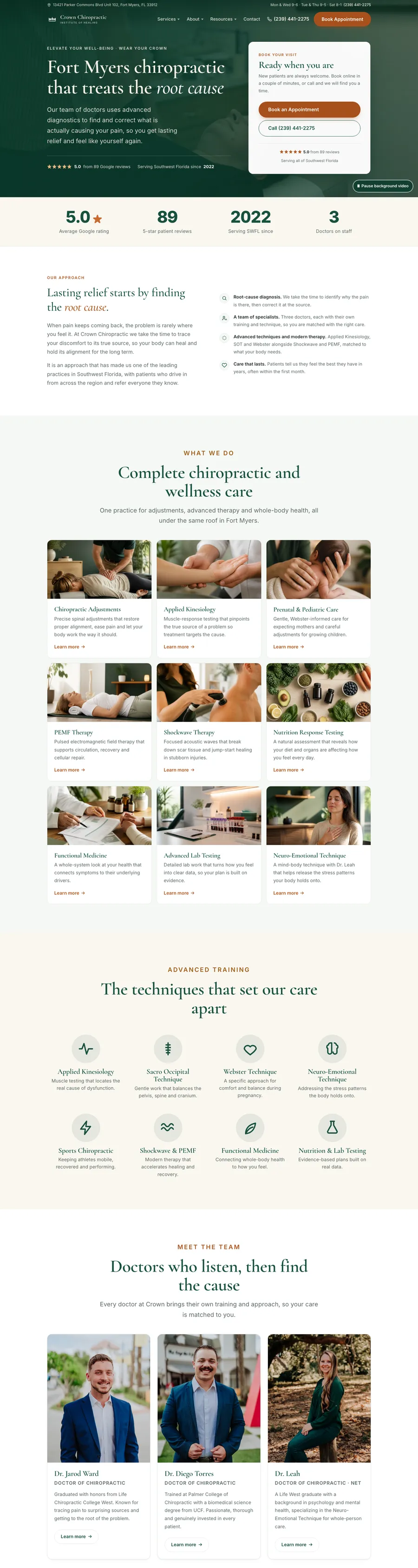 Crown Chiropractic website, full homepage
