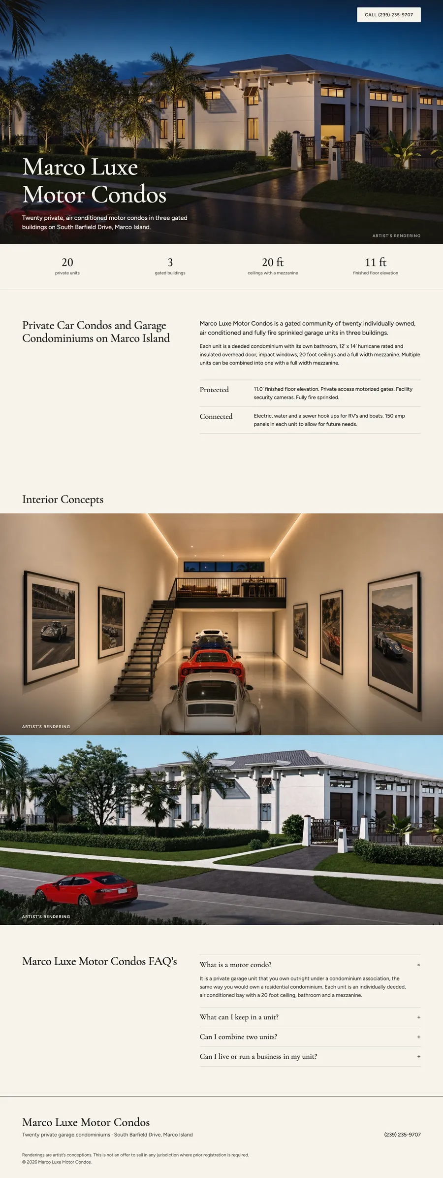 Marco Luxe Motor Condos website, full homepage
