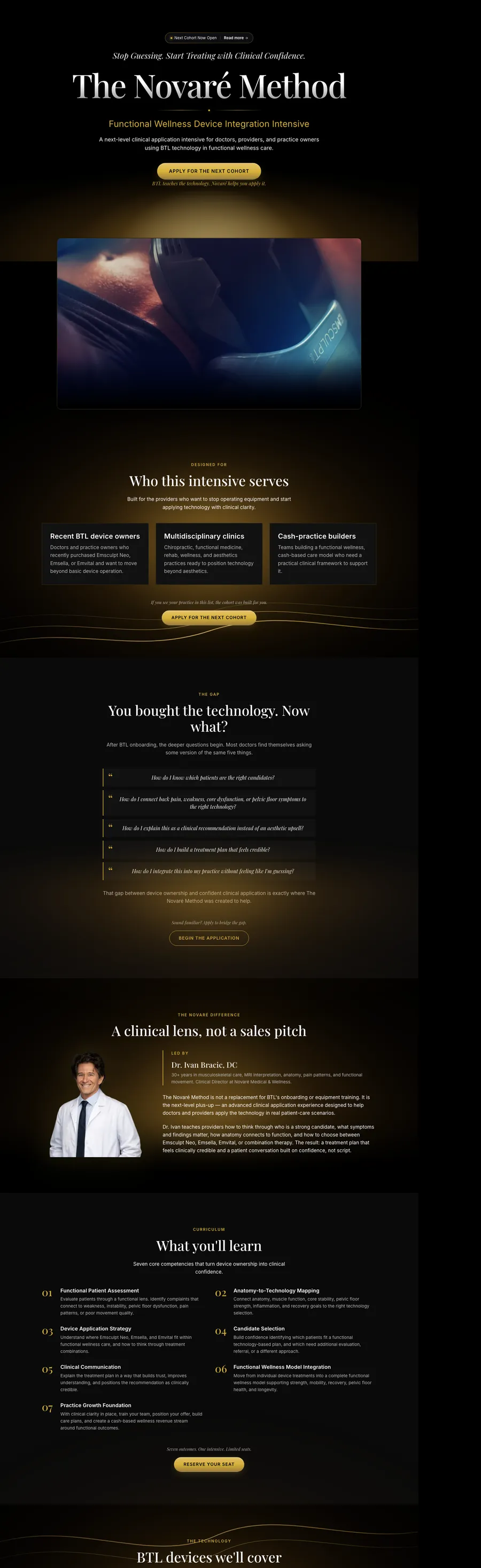 Novaré Method website, full homepage