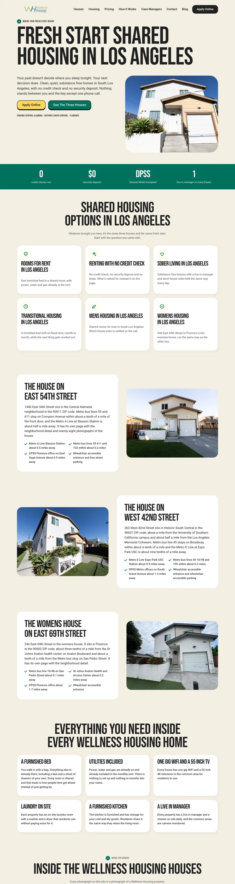 Wellness Housing website, full homepage